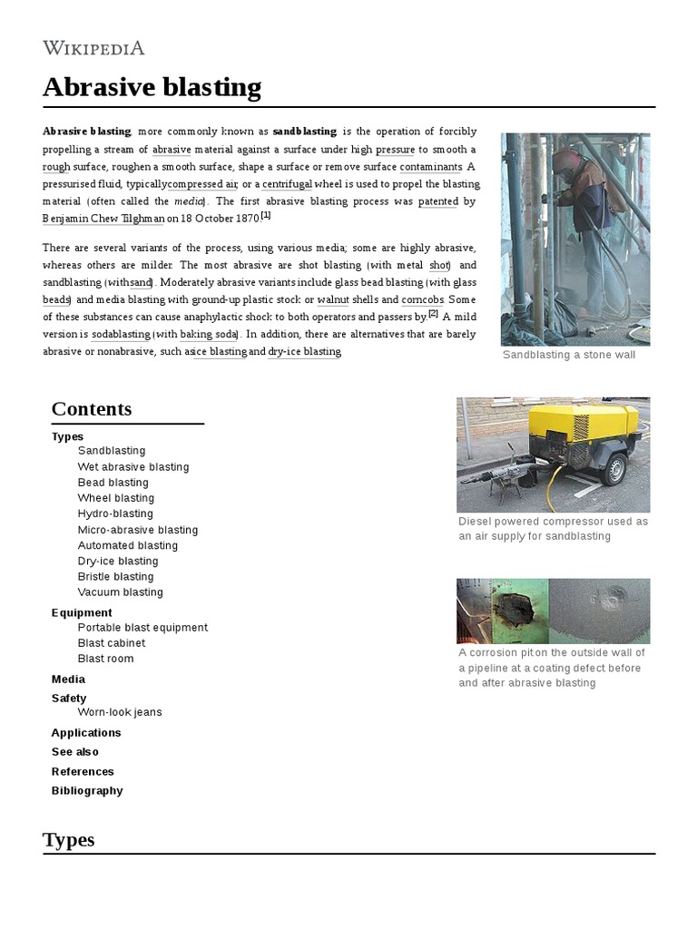 Abrasive Blasting Abrasive Blasting, More Commonly Known As Sandblasting, Is The Operation of
