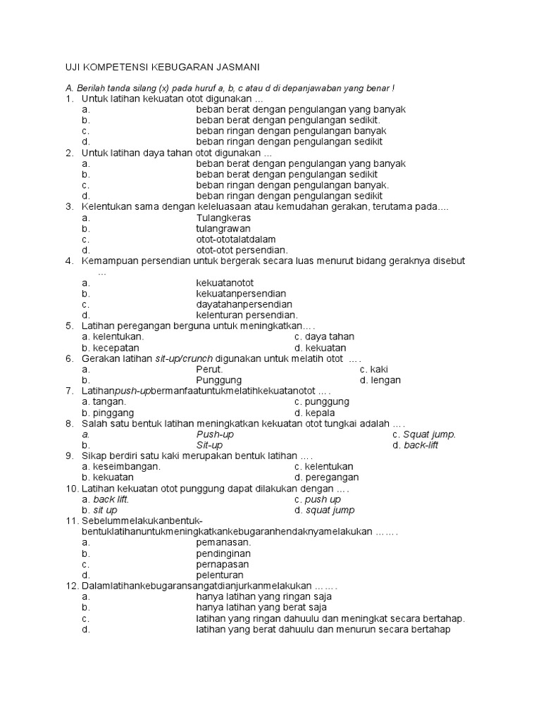 Contoh soal kebugaran jasamni untuk kelas 4 sd