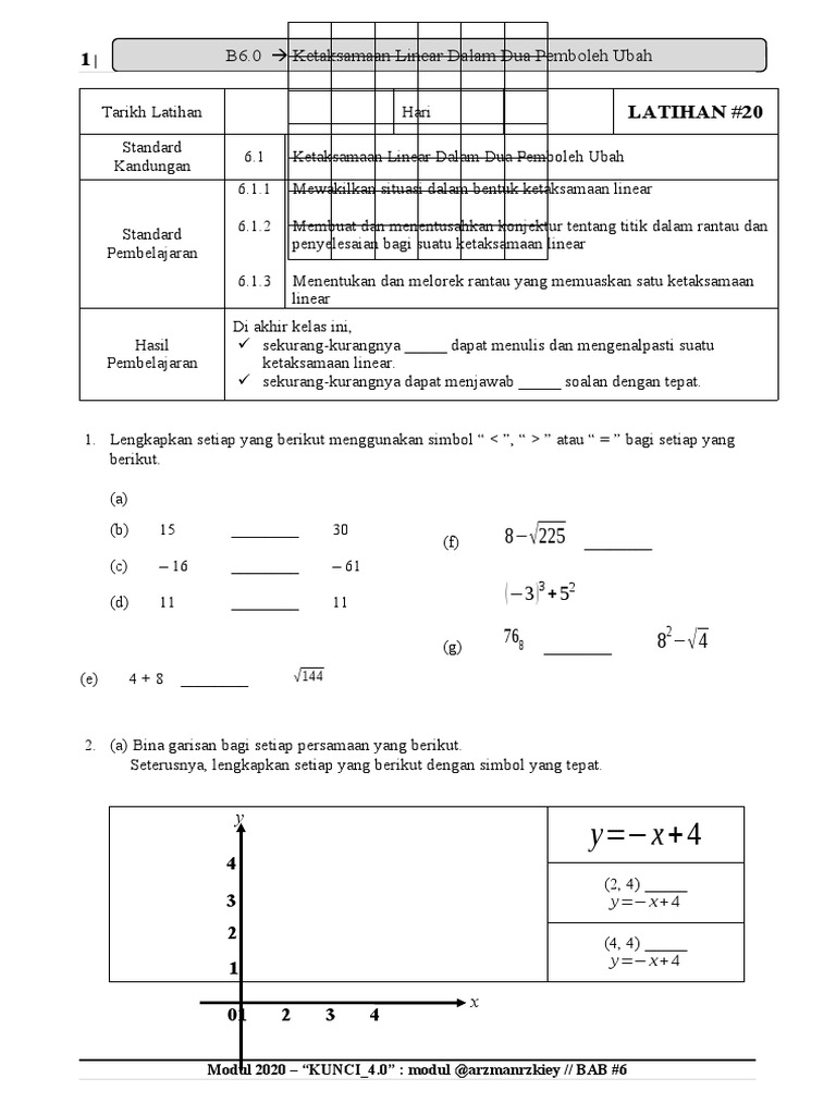 Bab 6 F6 1 Ketaksamaan Linear Dalam Dua Pemboleh Ubah Pdf