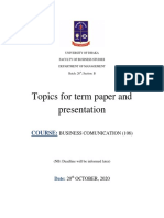 Topics For Term Paper and Presenatation