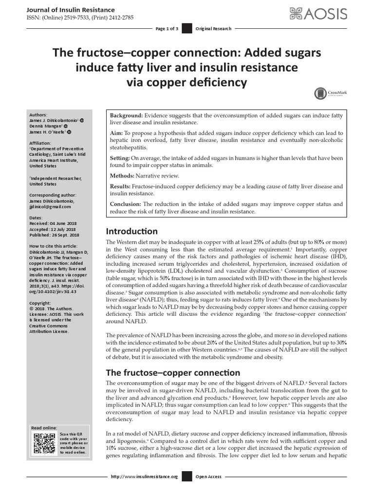 The FructoseCopper Connection Added Sugars Induce Fatty Liver and