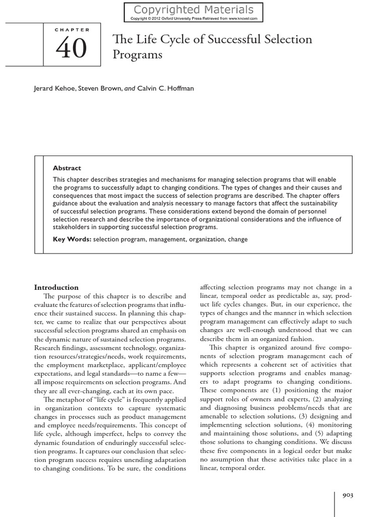 The Life Cycle of Successful Selection Program PDF | PDF | Validity ...