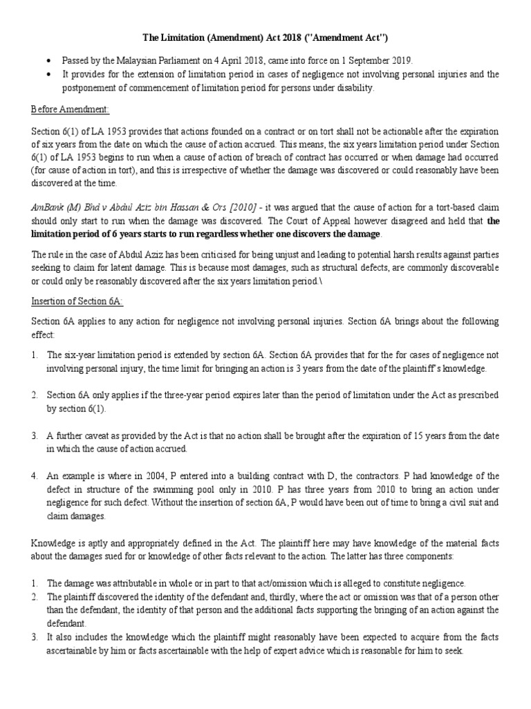 The Limitation (Amendment) Act 2018 Extending Limitation Periods for