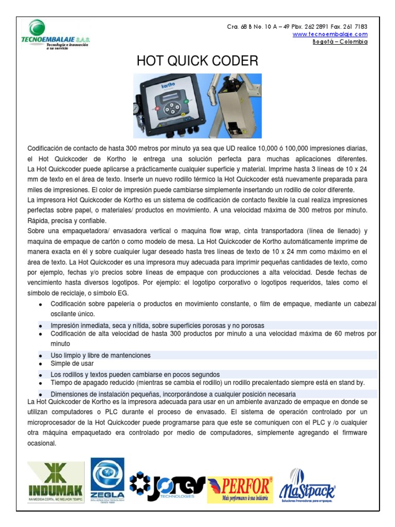 Impresora Hot Quickcoder: Codificación Rápida y Precisa | PDF ...