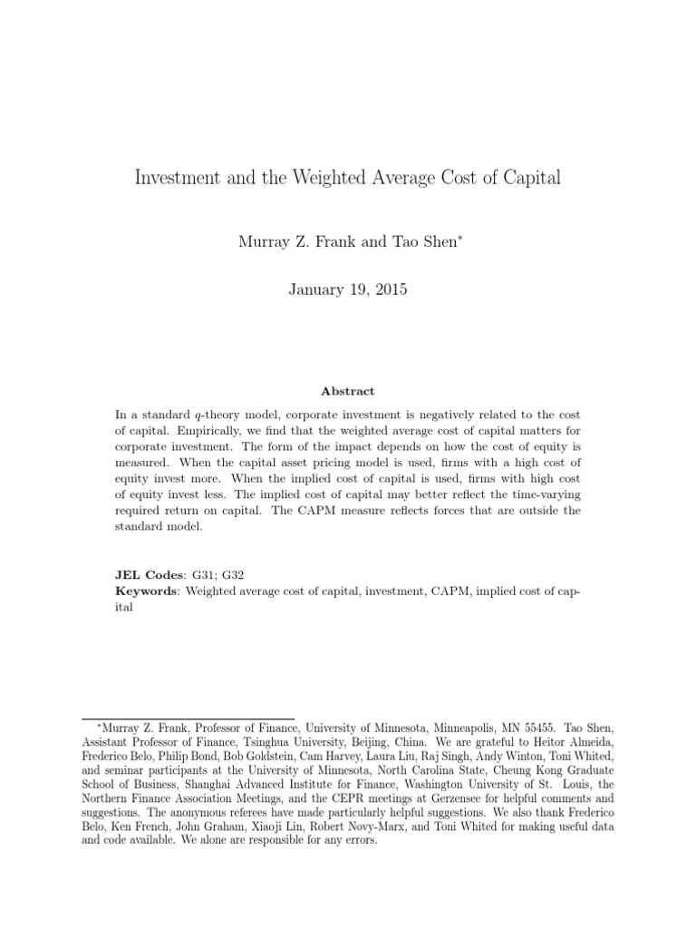 Investment and The Weighted Average Cost of Capital Murray Z. Frank