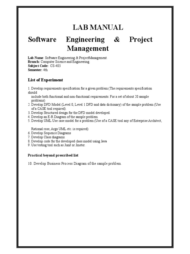 Lab Manual Software Engineering & Project Management: List of