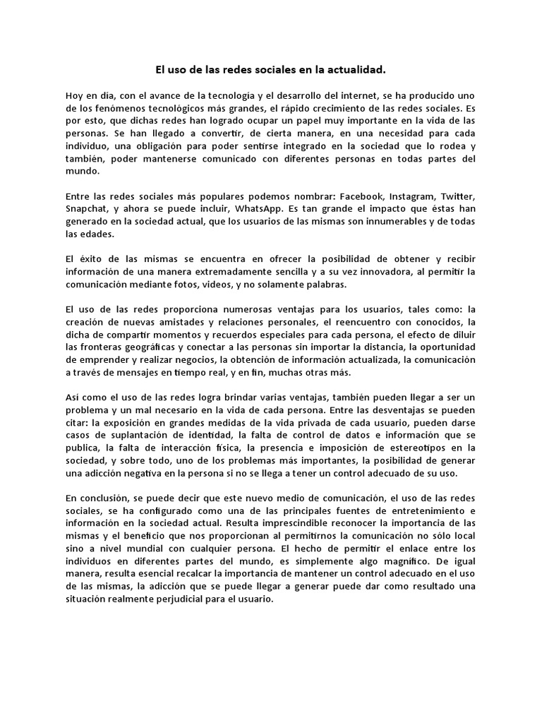 El Uso de Las Redes Sociales en La Actualidad | PDF | Red social | Snapchat