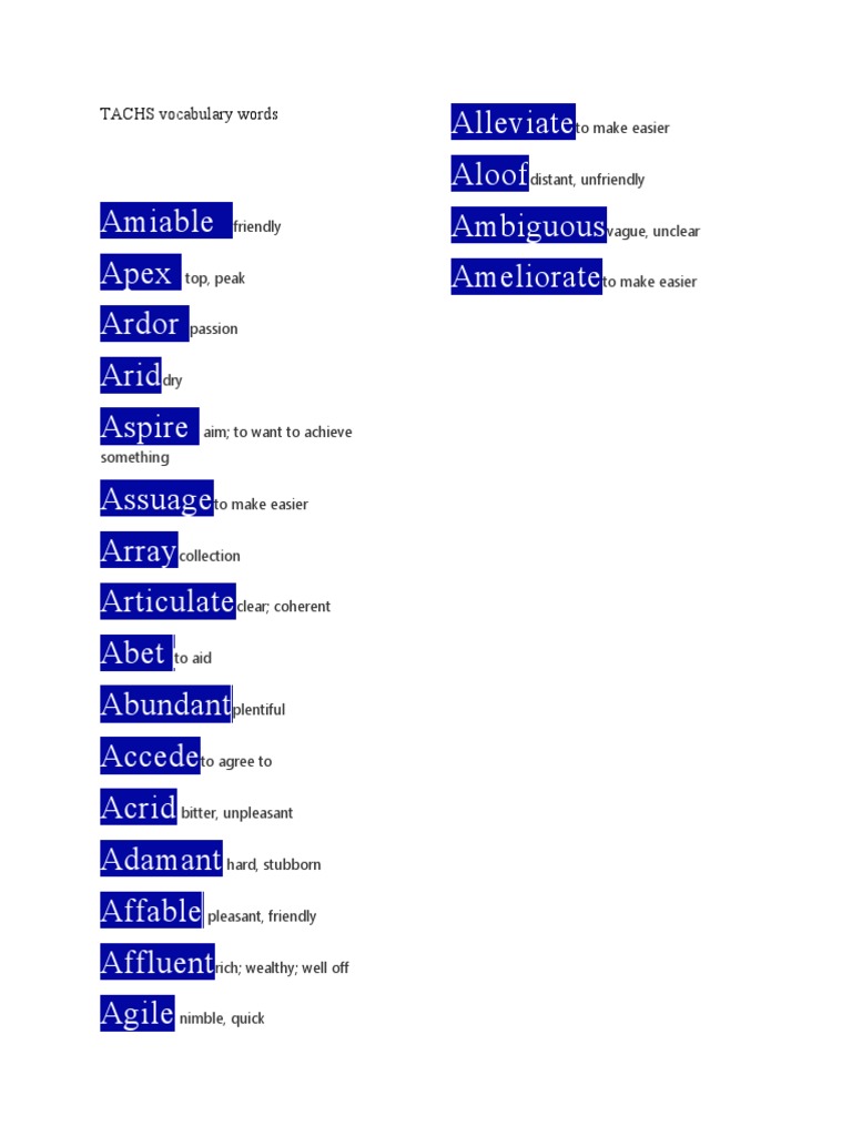 TACHS Vocabulary PDF