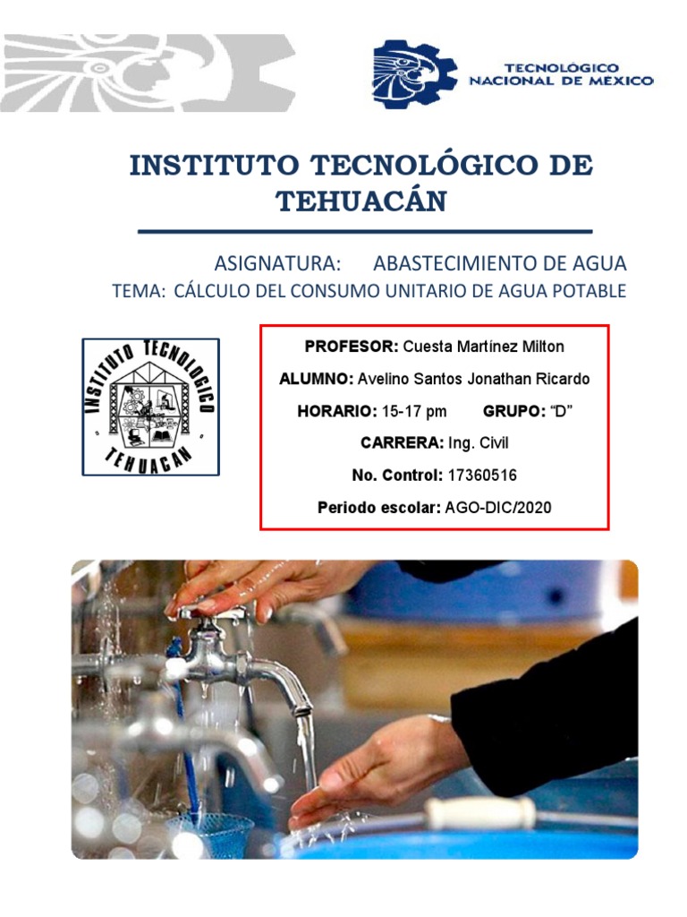 Cálculo Del Consumo Unitario de Agua Potable | PDF | Agua | Higiene