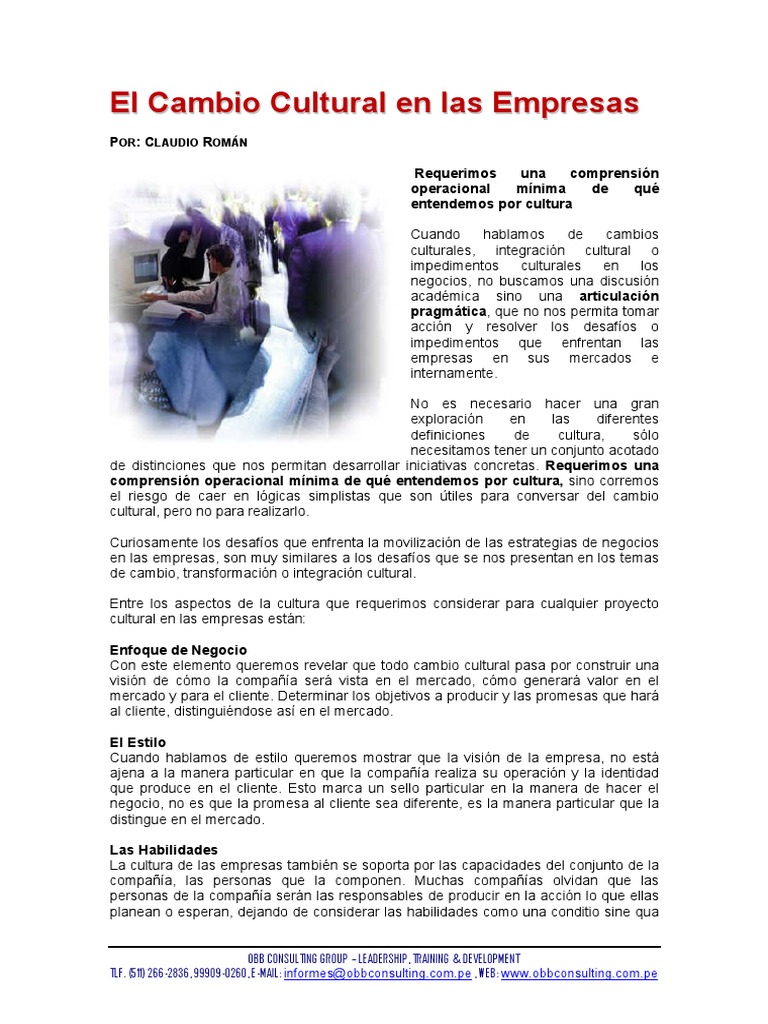 El Cambio Cultural en Las Empresas | PDF | Cliente | Comprensión