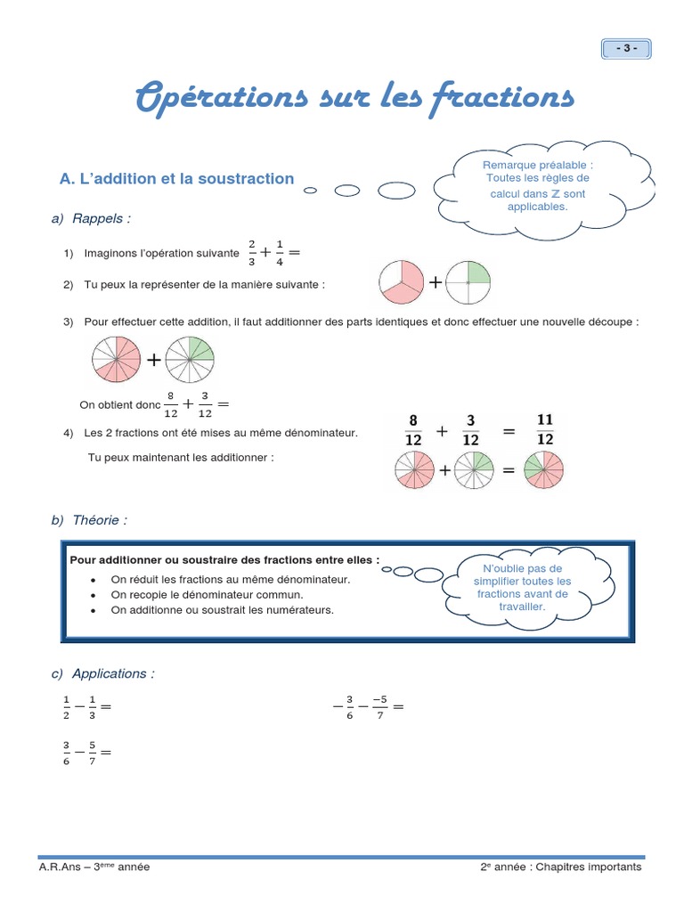 Addition Et Soustraction De Fraction 4ème Exercices Corrigés Pdf A. L'addition Et La Soustraction | PDF | Fraction (Mathématiques) |  Multiplication