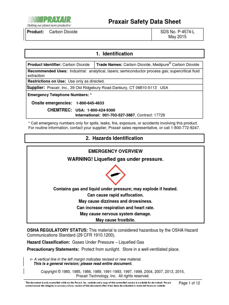 Praxair Safety Data Sheet 1. Identification Download Free PDF