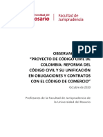 Comentarios de La Universidad Del Rosario LL Proyecto de Código Civil - 27 Octubre de 2020