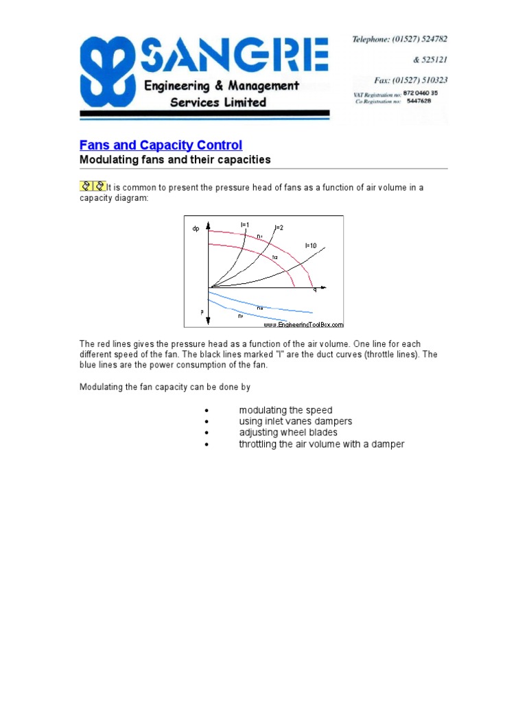 Fans and Capacity Control | PDF | Duct (Flow) | Energy Technology