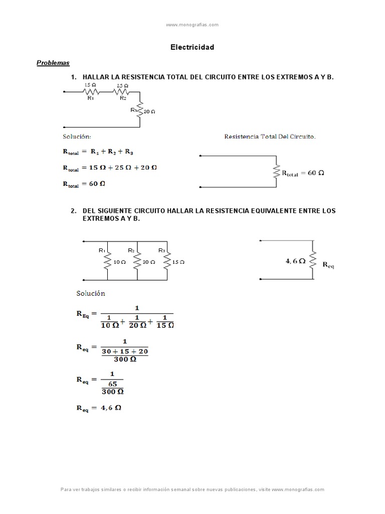 Ejercicios Resueltos de Electricidad | PDF | Resistencia Eléctrica y ...
