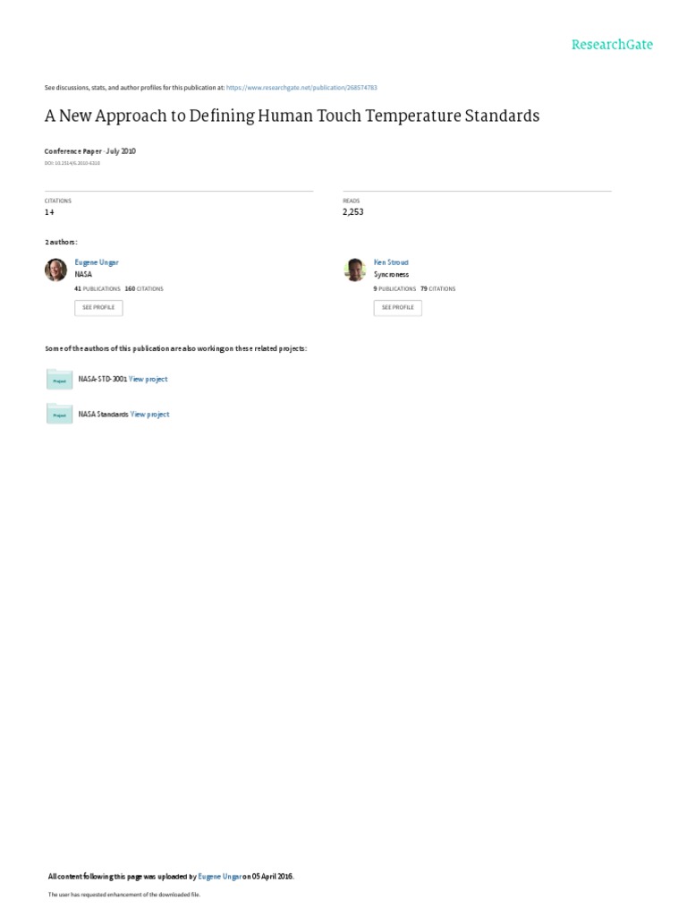 A New Approach To Defining Human Touch Temperature Standards July 2010