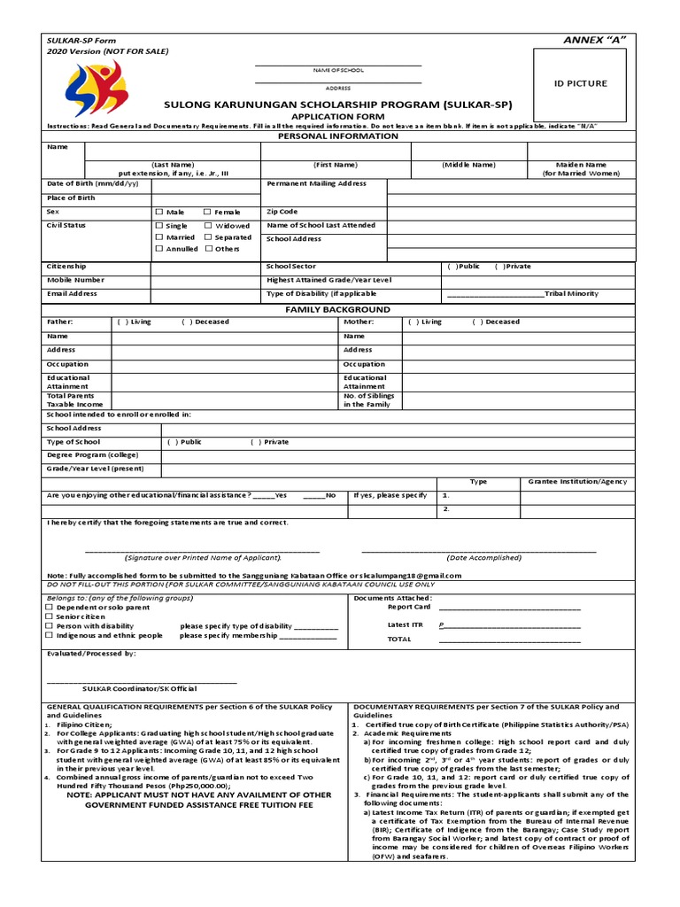 Sulong Karunungan Scholarship Program (Sulkar-Sp) : Annex &ldquo;A 