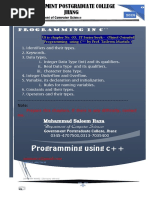 Programming Using C++: Muhammad Saleem Raza