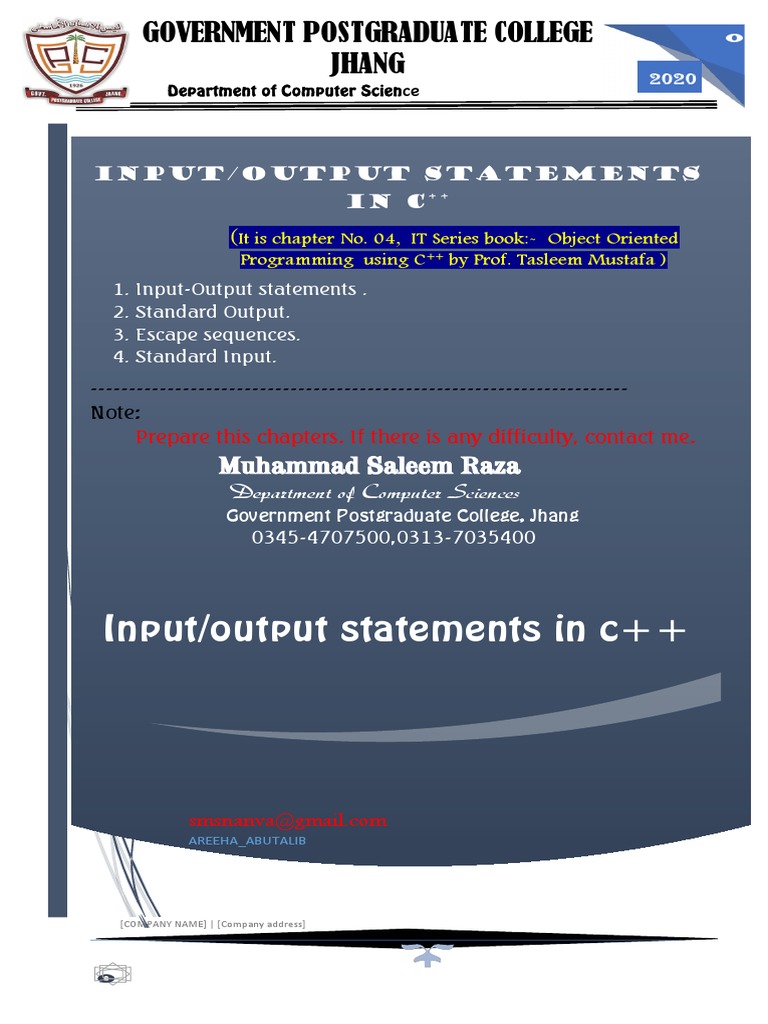 C++ Input/Output Statements Explained | PDF | Input/Output | Area