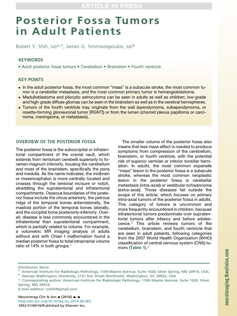 Adult Posterior Fossa Tumors Overview | PDF | Brain Tumor | Glioma