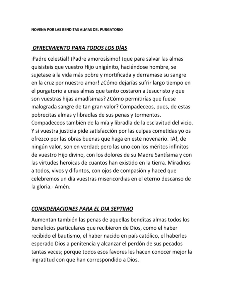Novena a las Benditas Almas del Purgatorio | PDF | Purgatorio ...