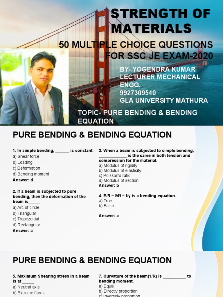 Strength of Materials MCQs for SSC JE | PDF | Bending | Beam (Structure)