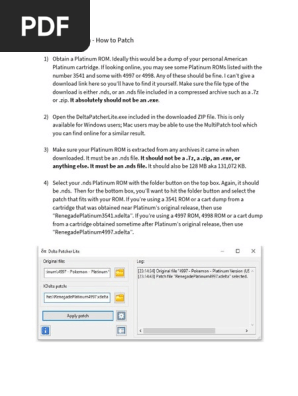 Renegade Platinum - How To Patch: Anything Else. It Must Be An .Nds File.  It Should Also Be 128 MB Aka 131,072 KB | PDF | Zip (File Format) | Read  Only Memory