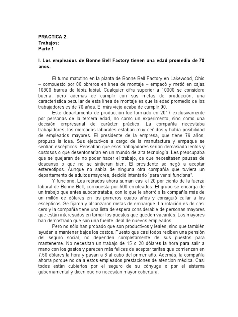 CASO PRACTICO 2 Bonne Bell Factory GTH PDF Discriminación Pensión