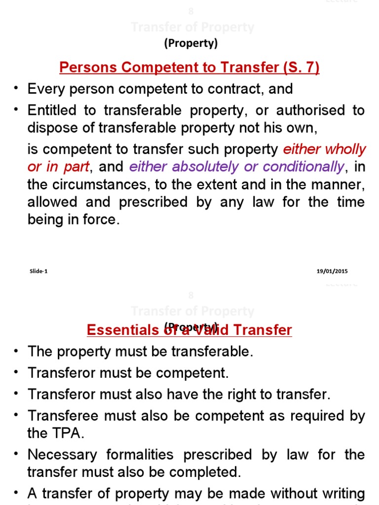 Persons Competent To Transfer (S. 7) PDF Property Mortgage Law