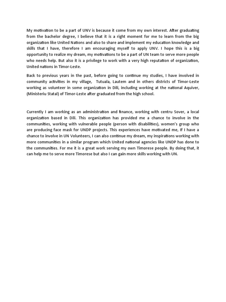 UN Volunteer Motivation Statement | PDF | Social Science | Career & Growth