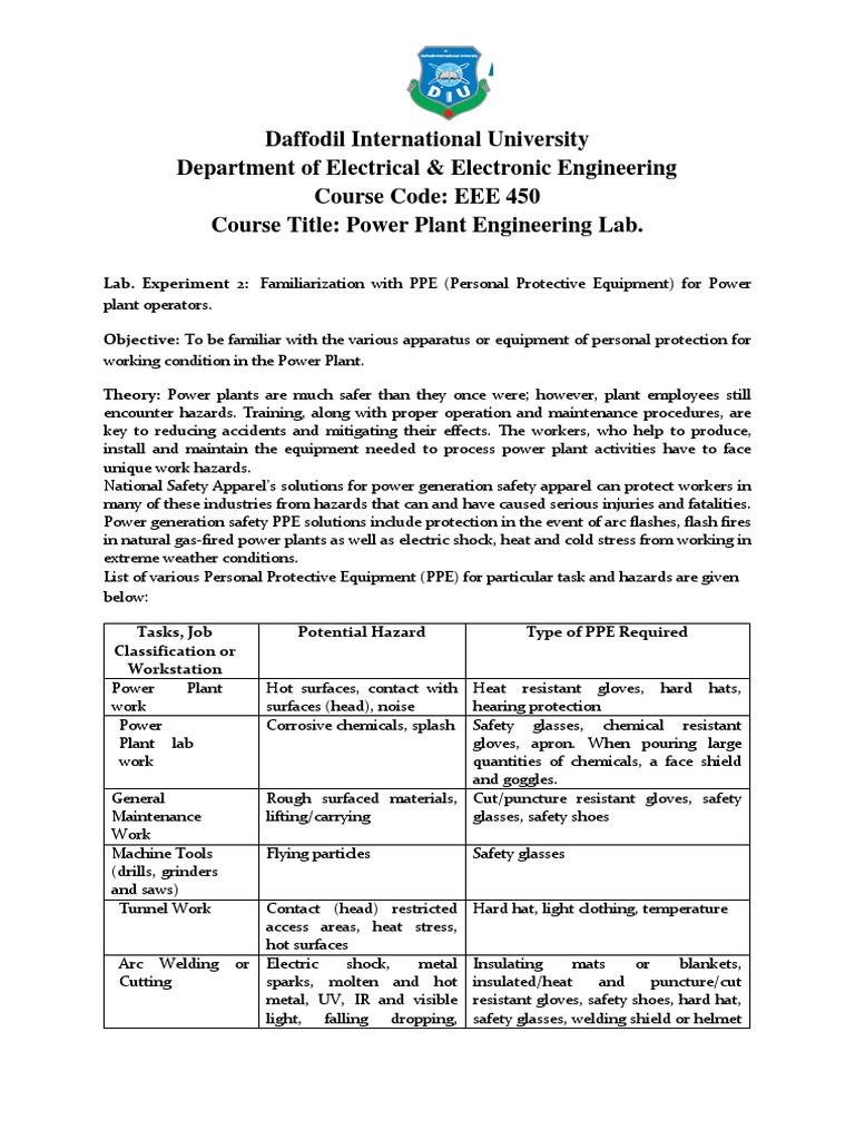 Power Plant Enginnering Lab Sheet. 2 PDF | PDF | Personal Protective ...