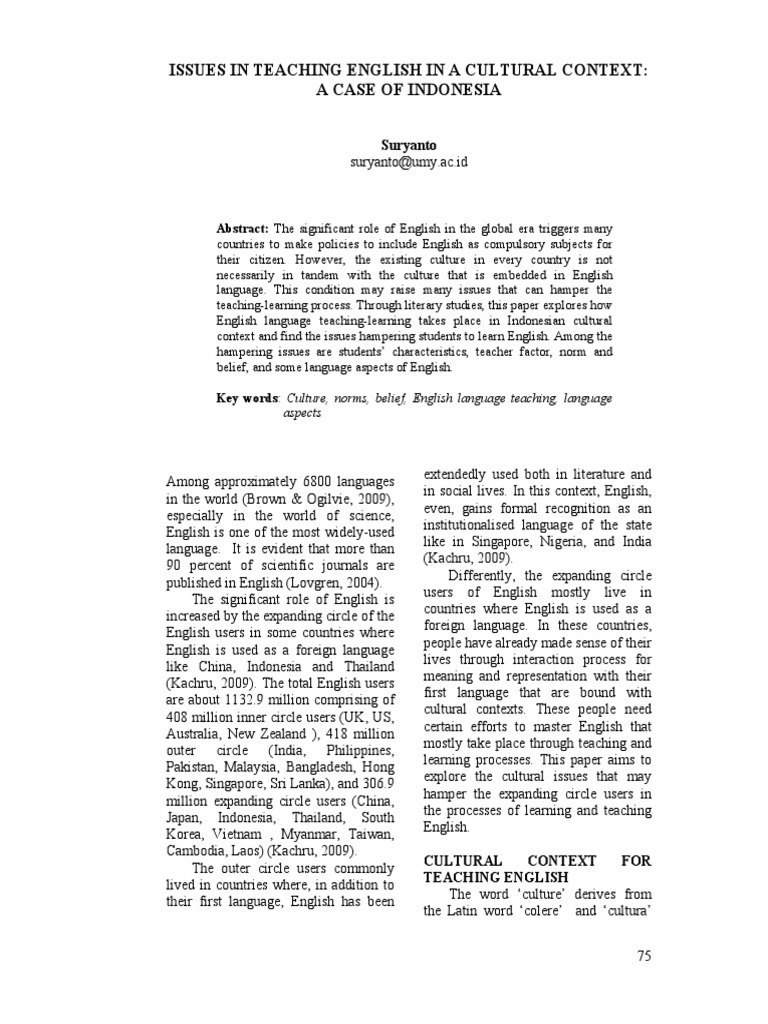 Issues in Teaching English in A Cultural Context: A Case of Indonesia ...