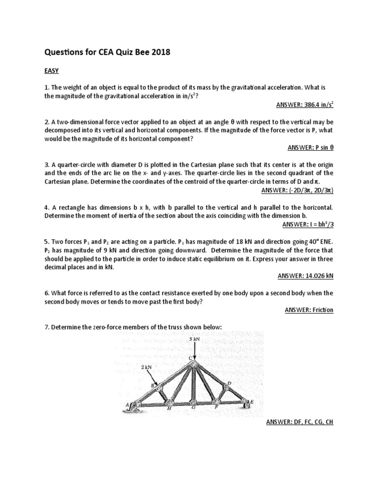 CEA Quiz Bee 2018 Questions and Answers | PDF | Cartesian Coordinate ...