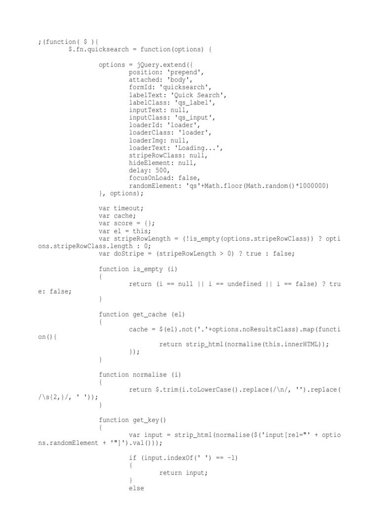 jQuery Quick Search Plugin Implementation | PDF | Computer Programming ...
