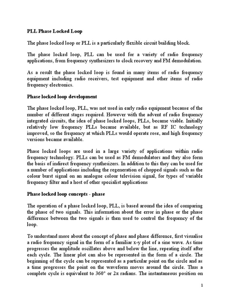PLL Phase Locked Loop PDF Detector (Radio) Electronic Engineering