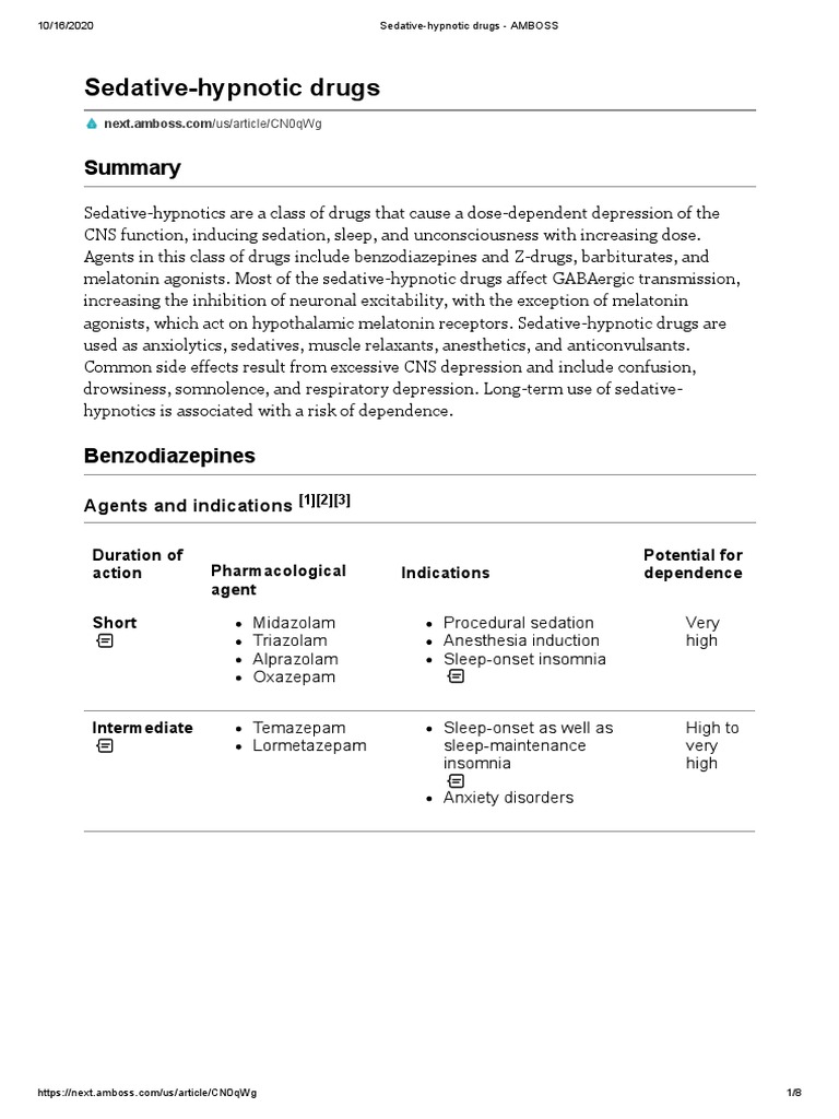 Sedative-Hypnotic Drugs - AMBOSS | PDF | Benzodiazepine | Midazolam