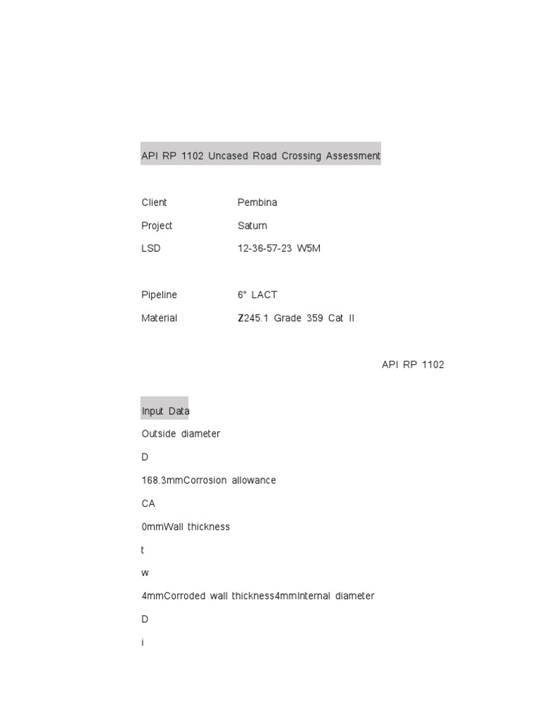 API RP 1102 Uncased Road Crossing Assessment | PDF