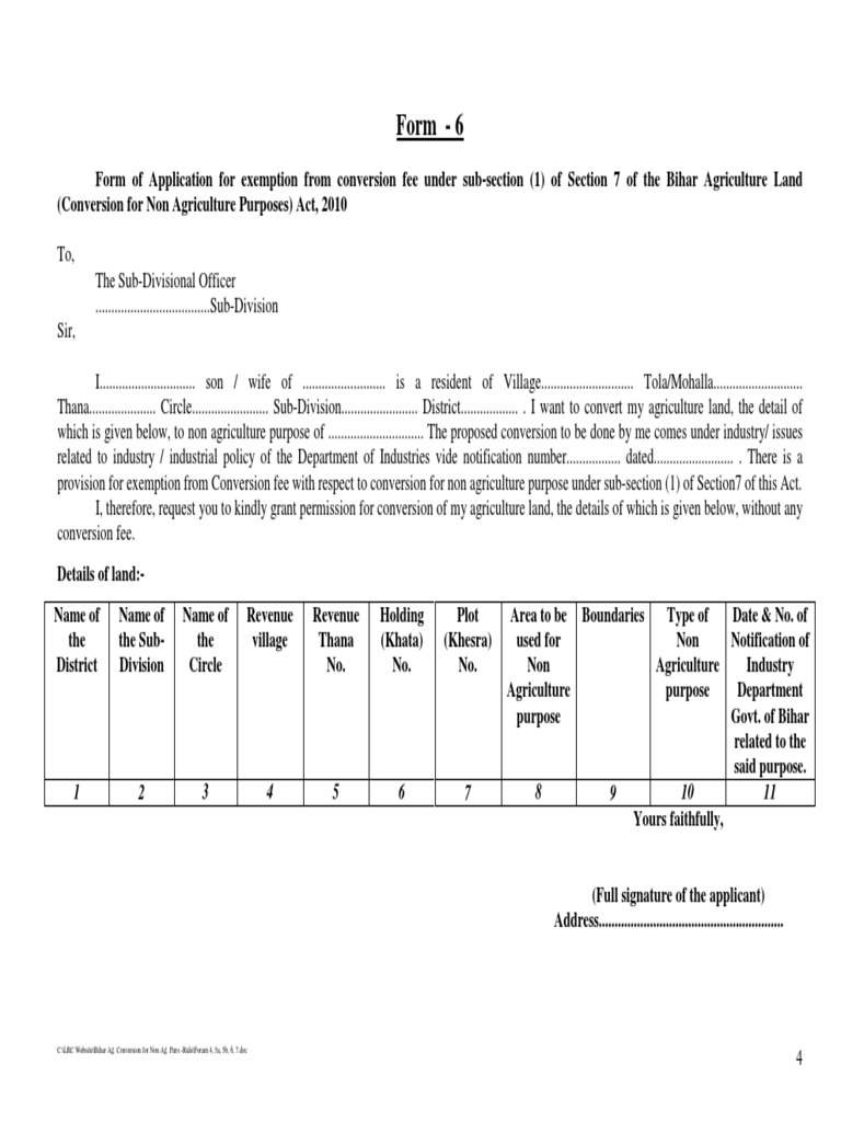 Bihar Land Conversion Application Form | PDF | Social Institutions ...