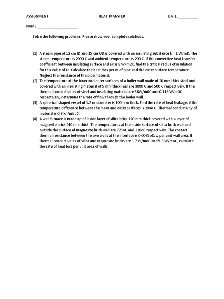 Heat Transfer Problem Solutions | PDF