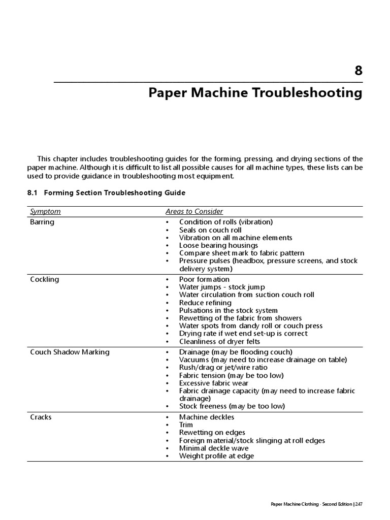 8 Paper Machine Troubleshooting: 8 1 Forming Section Troubleshooting ...