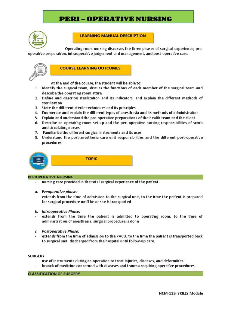 Perioperative Nursing Overview and Care | PDF | Surgical Suture | Surgery