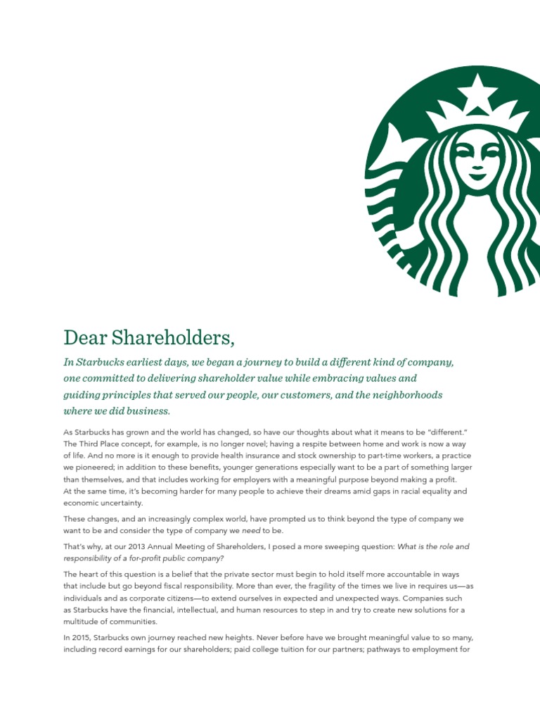 Starbucks Fiscal 2015 Annual Letter To Shareholders PDF PDF