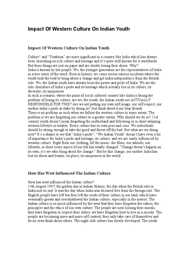 Western Culture's Impact on Indian Youth | PDF | Western Culture ...