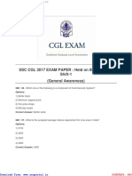 SSC CGL 2017 EXAM PAPER: Held On 08-AUG-2017 Shift-1 (General Awareness)