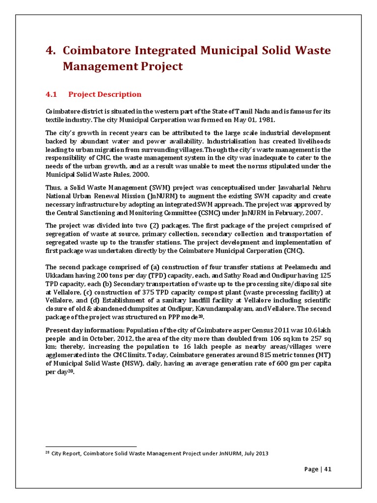Coimbatore Integrated Waste Management Project | PDF | Municipal Solid ...