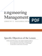 Engineering Management: Lesson No. 11 - Managerial Decision Making