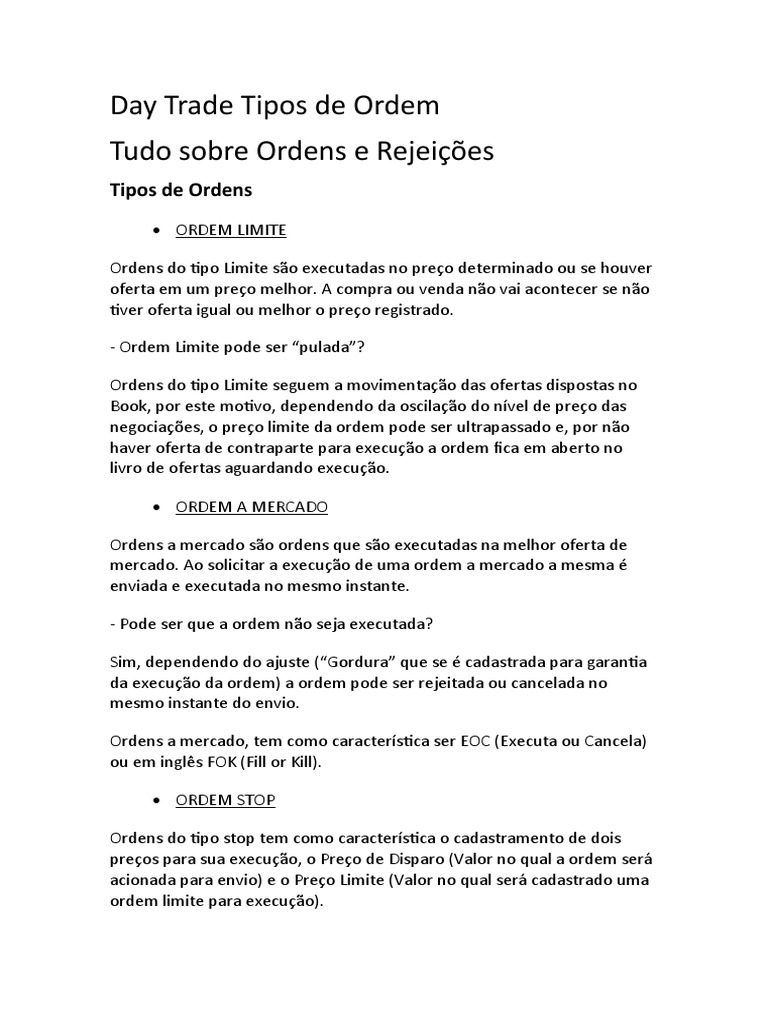 Day Trade Tipos de Ordem | PDF | Bolsa de valores | Day Trading ...