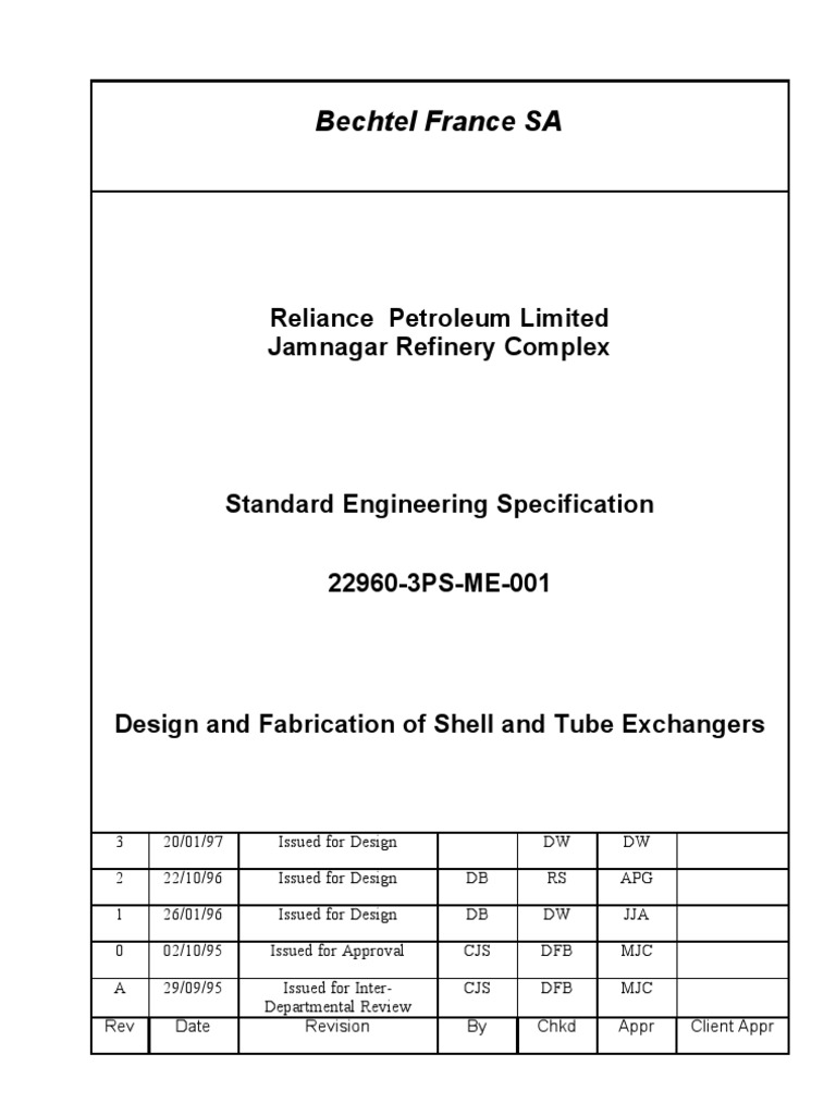 Shell and Tube Exchanger Design Specs | PDF | Pipe (Fluid Conveyance ...