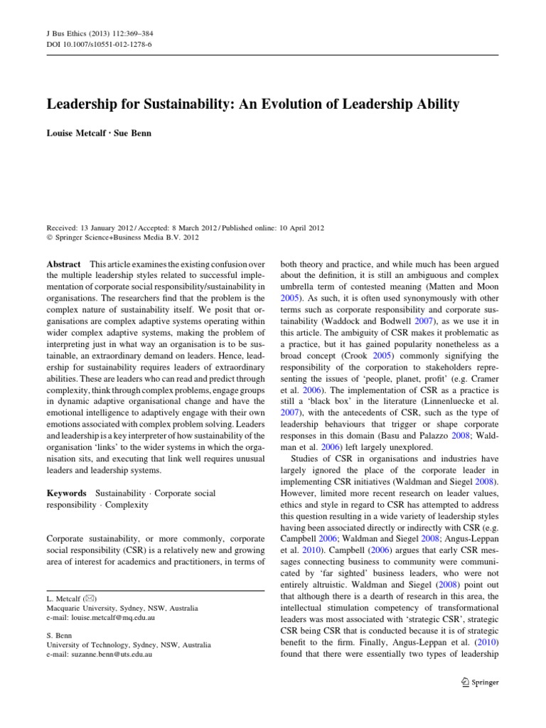 Article 1 - Leadership For Sustainability | PDF | Corporate Social ...