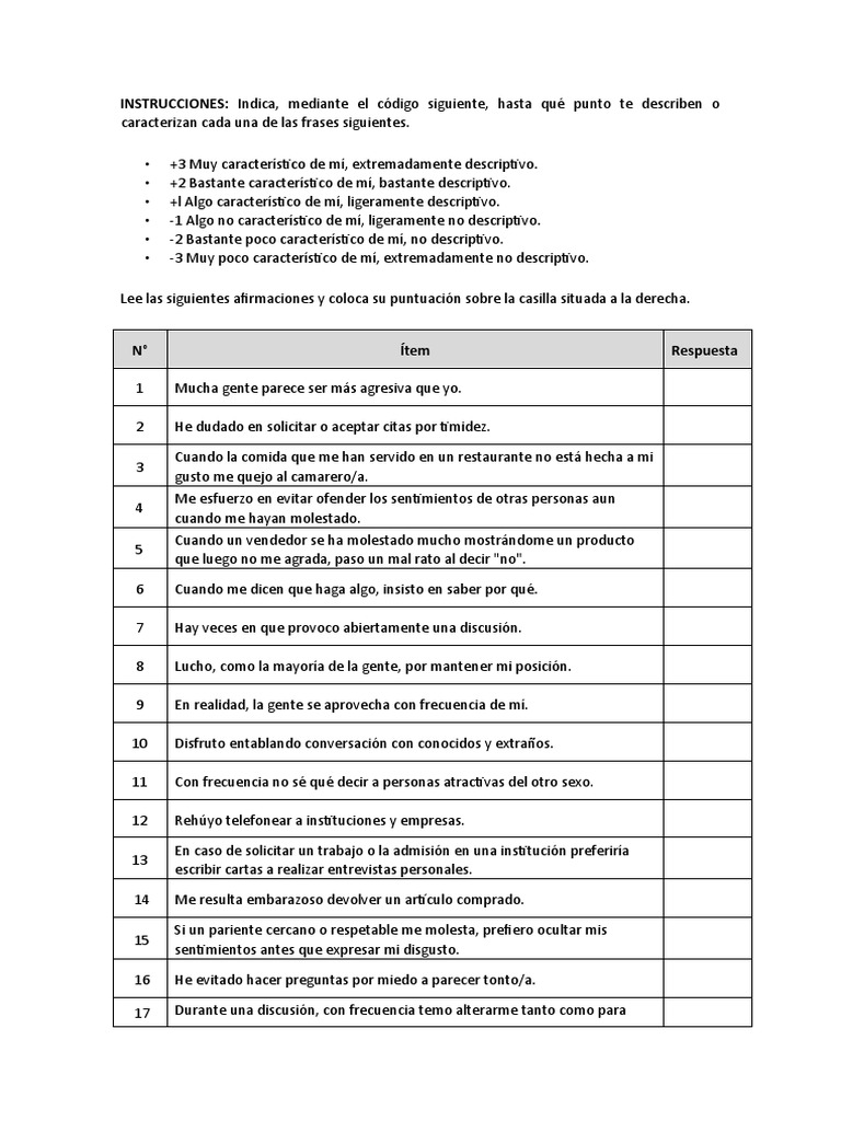 Test de Asertividad de Rathus | PDF